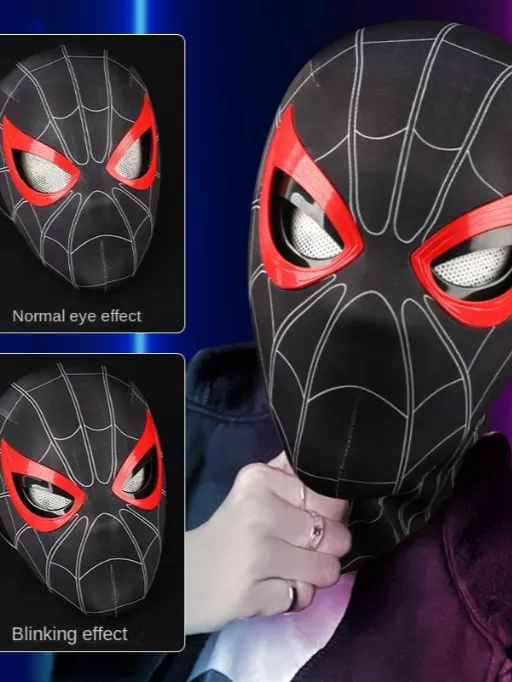 LED Miles Morales Spider-Man Mask with Remote Control – Stealth Suit Edition